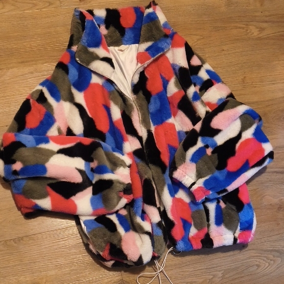 Jackets & Blazers - Colorblock Faux Fur Jacket - Multi Color